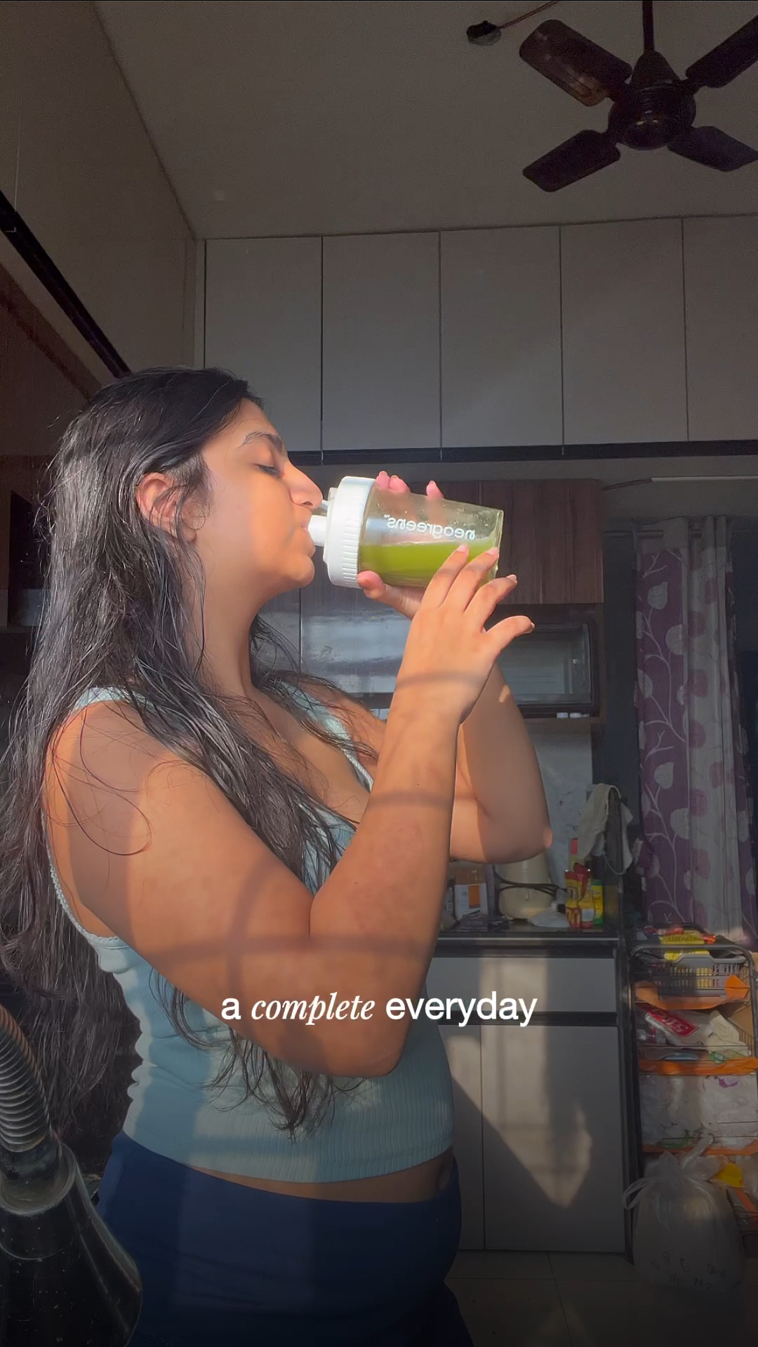 Fresh green smoothie ready to drink
